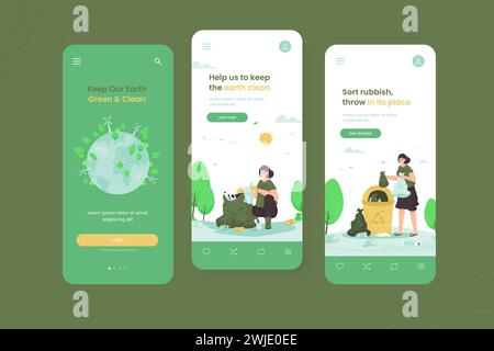 Save the earth clean onboard screen template Stock Vector