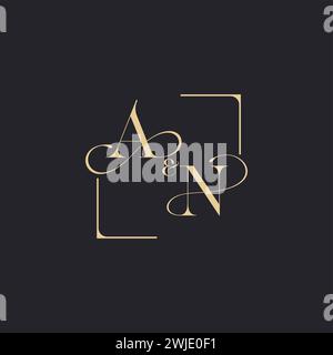 AN simple concept of wedding outline logo and square of initial design gold in white background Stock Vector