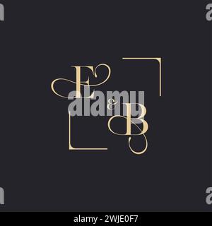 EB simple concept of wedding outline logo and square of initial design gold in white background Stock Vector