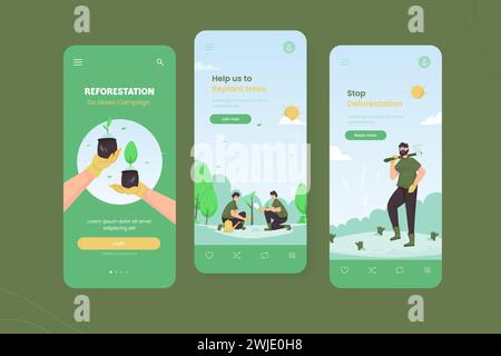 Go green reforestation campaign onboard screen template Stock Vector