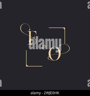 FO simple concept of wedding outline logo and square of initial design gold in white background Stock Vector