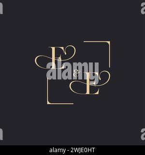 EE simple concept of wedding outline logo and square of initial design gold in white background Stock Vector