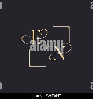 EN simple concept of wedding outline logo and square of initial design gold in white background Stock Vector
