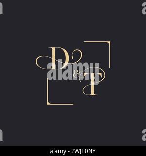 DT simple concept of wedding outline logo and square of initial design gold in white background Stock Vector