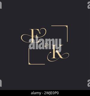 EK simple concept of wedding outline logo and square of initial design gold in white background Stock Vector