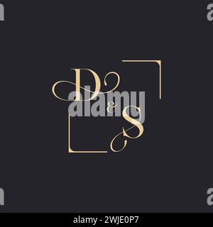 DS simple concept of wedding outline logo and square of initial design gold in white background Stock Vector