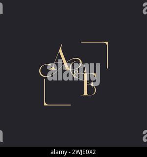 AF simple concept of wedding outline logo and square of initial design gold in white background Stock Vector