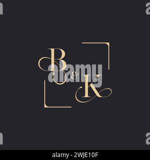 BK simple concept of wedding outline logo and square of initial design gold in white background Stock Vector