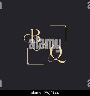 BQ simple concept of wedding outline logo and square of initial design gold in white background Stock Vector