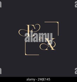 EX simple concept of wedding outline logo and square of initial design gold in white background Stock Vector