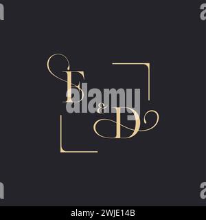 FD simple concept of wedding outline logo and square of initial design gold in white background Stock Vector