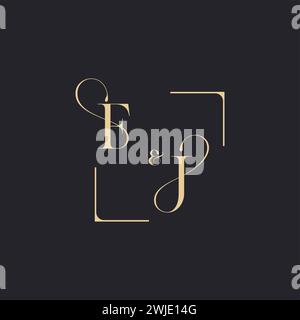 FJ simple concept of wedding outline logo and square of initial design gold in white background Stock Vector