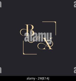 BX simple concept of wedding outline logo and square of initial design gold in white background Stock Vector