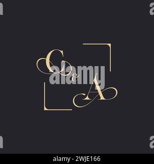 CA simple concept of wedding outline logo and square of initial design gold in white background Stock Vector