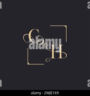CH simple concept of wedding outline logo and square of initial design gold in white background Stock Vector