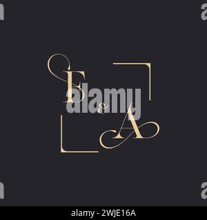 FA simple concept of wedding outline logo and square of initial design gold in white background Stock Vector