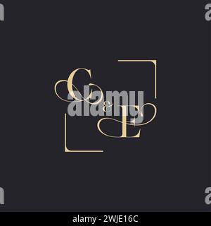 CE simple concept of wedding outline logo and square of initial design gold in white background Stock Vector