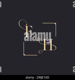 FH simple concept of wedding outline logo and square of initial design gold in white background Stock Vector