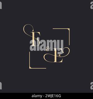 FE simple concept of wedding outline logo and square of initial design gold in white background Stock Vector