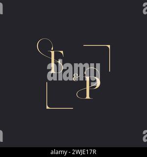 FP simple concept of wedding outline logo and square of initial design gold in white background Stock Vector