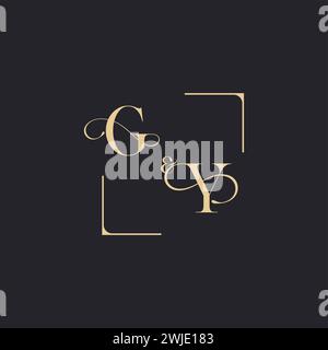 GY simple concept of wedding outline logo and square of initial design gold in white background Stock Vector