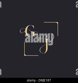 GJ simple concept of wedding outline logo and square of initial design gold in white background Stock Vector