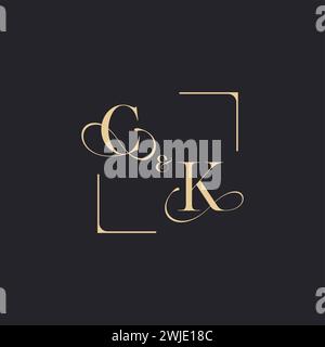 CK simple concept of wedding outline logo and square of initial design gold in white background Stock Vector