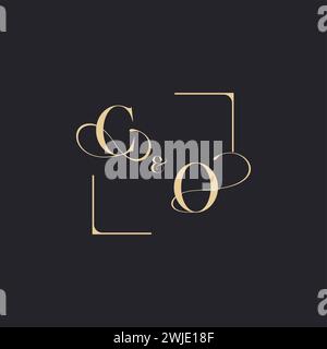 CO simple concept of wedding outline logo and square of initial design gold in white background Stock Vector