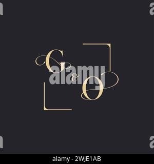GO simple concept of wedding outline logo and square of initial design gold in white background Stock Vector
