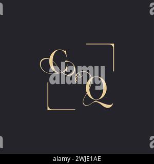 CQ simple concept of wedding outline logo and square of initial design gold in white background Stock Vector