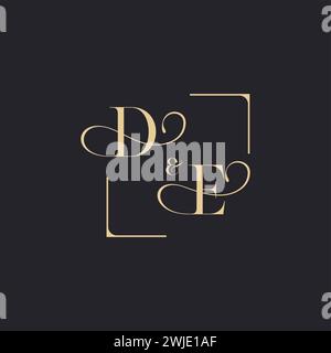 DE simple concept of wedding outline logo and square of initial design gold in white background Stock Vector