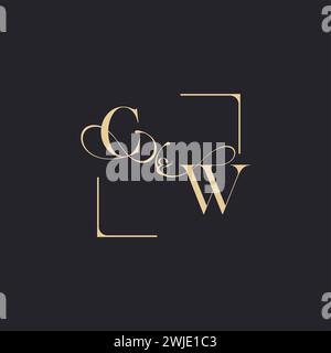 CW simple concept of wedding outline logo and square of initial design gold in white background Stock Vector