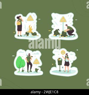 Environmental pollution vector illustration sticker set Stock Vector