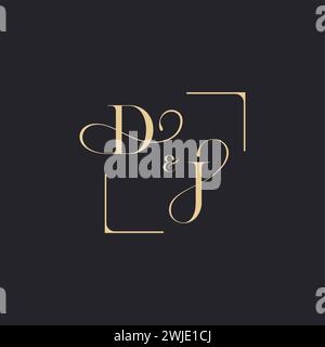 DJ simple concept of wedding outline logo and square of initial design gold in white background Stock Vector