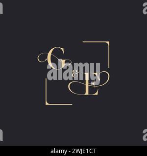 GE simple concept of wedding outline logo and square of initial design gold in white background Stock Vector