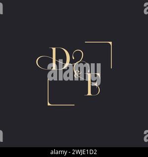 DF simple concept of wedding outline logo and square of initial design gold in white background Stock Vector