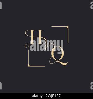 HQ simple concept of wedding outline logo and square of initial design gold in white background Stock Vector