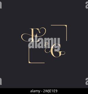 EG simple concept of wedding outline logo and square of initial design gold in white background Stock Vector
