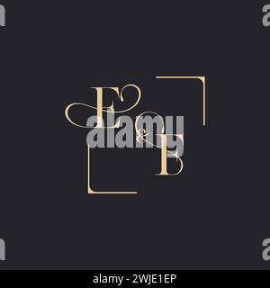 EF simple concept of wedding outline logo and square of initial design gold in white background Stock Vector