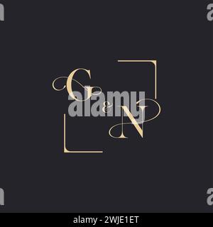 GN simple concept of wedding outline logo and square of initial design gold in white background Stock Vector
