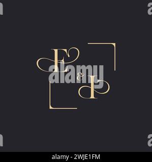 EI simple concept of wedding outline logo and square of initial design gold in white background Stock Vector