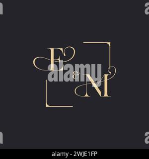 EM simple concept of wedding outline logo and square of initial design gold in white background Stock Vector