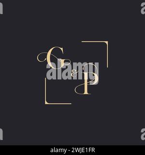 GP simple concept of wedding outline logo and square of initial design gold in white background Stock Vector