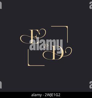 ED simple concept of wedding outline logo and square of initial design gold in white background Stock Vector