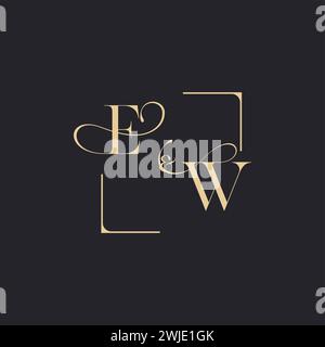 EW simple concept of wedding outline logo and square of initial design gold in white background Stock Vector