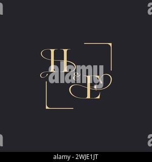 HE simple concept of wedding outline logo and square of initial design gold in white background Stock Vector