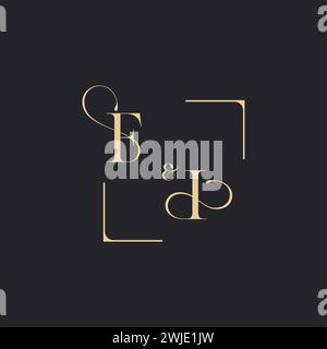 FI simple concept of wedding outline logo and square of initial design gold in white background Stock Vector