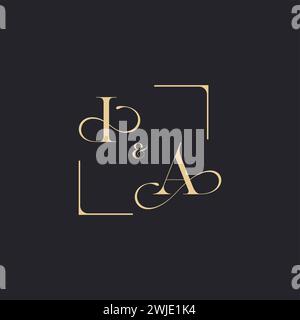 IA simple concept of wedding outline logo and square of initial design gold in white background Stock Vector
