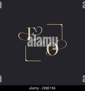 EO simple concept of wedding outline logo and square of initial design gold in white background Stock Vector