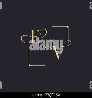 EV simple concept of wedding outline logo and square of initial design gold in white background Stock Vector